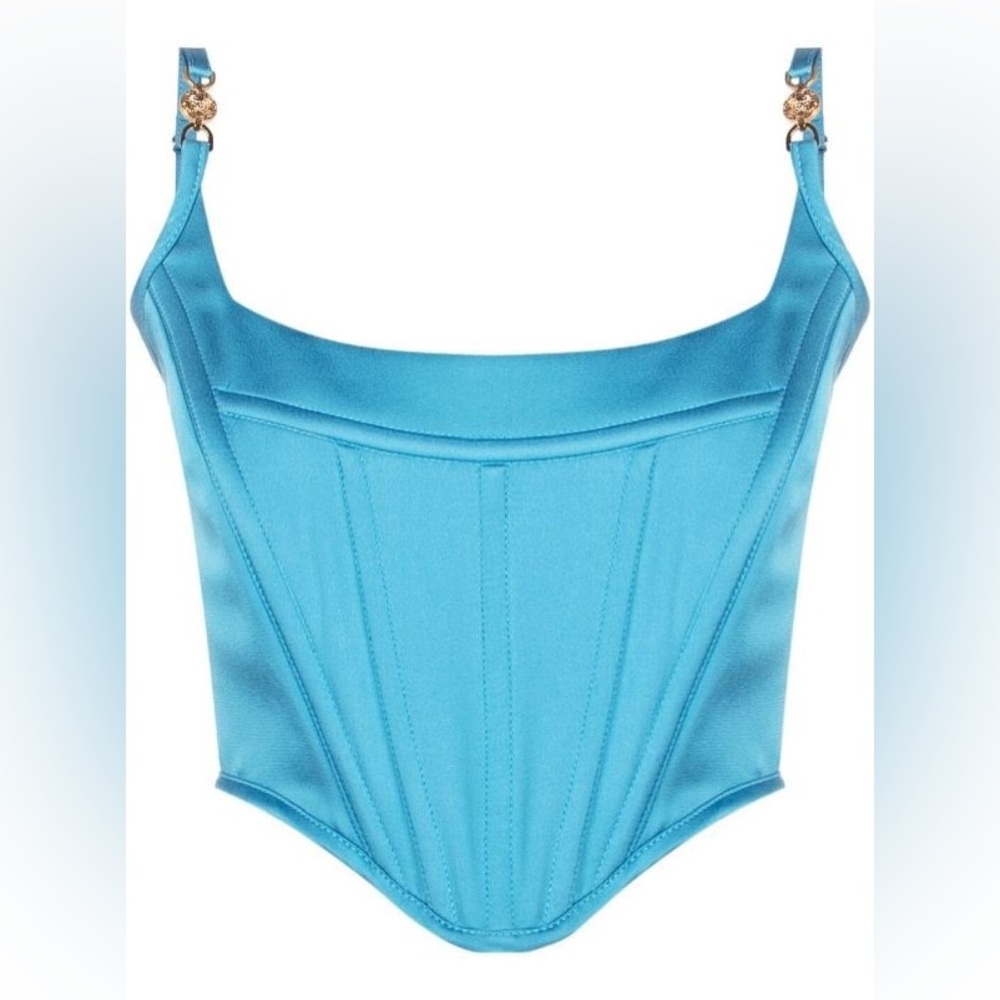 NWT Versace Medusa Motif Corset Bustier Top Size XS US 2 / IT 38 in Light Blue